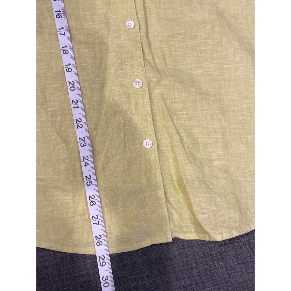 Tommy Bahama Bright Green Linen Long Sleeve Button Down Blouse - Picture 10 of 10